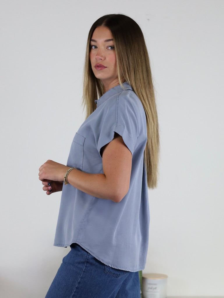 Adriana Button Up Blouse - Blue