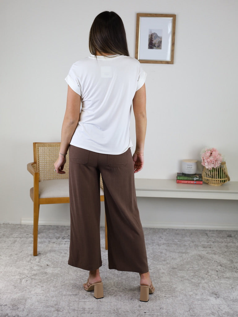 Tommy Cropped Linen Blend Pant - Chocolate