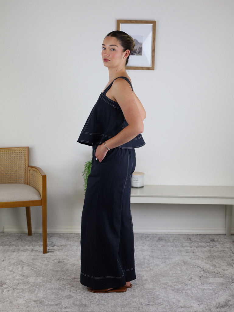 Helen Contrast Stitch Wide Leg Pant