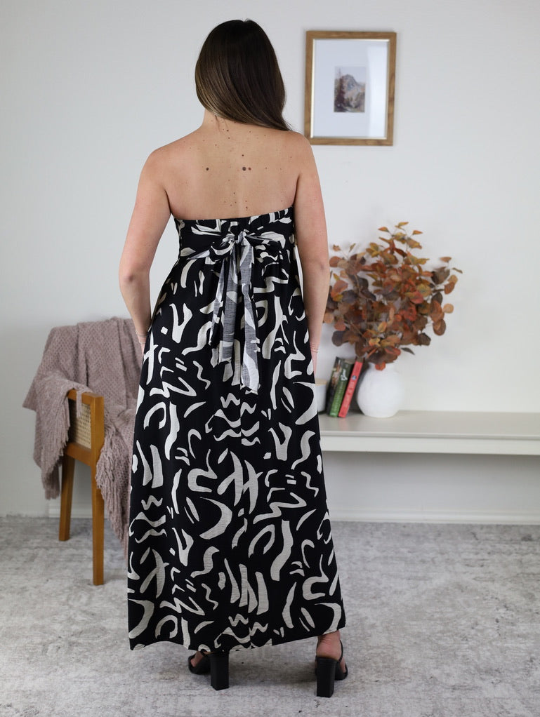 Modern Possibilities Strapless Drape Back Maxi Dress