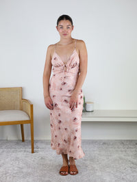 Betty Satin Floral Tie Front Midi Dress