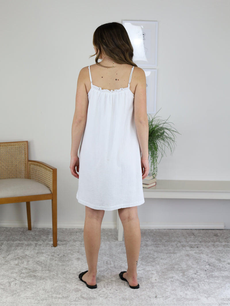 Veda Embroidered Gauze Mini Dress-White