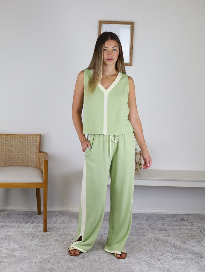 Austin Linen Blend Top - Matcha - Final Sale