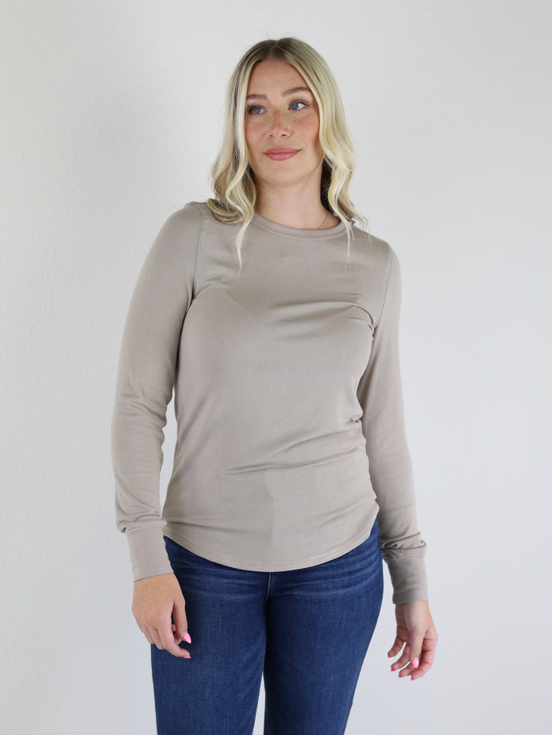 Stacy Essential L/S Knit Top-Taupe