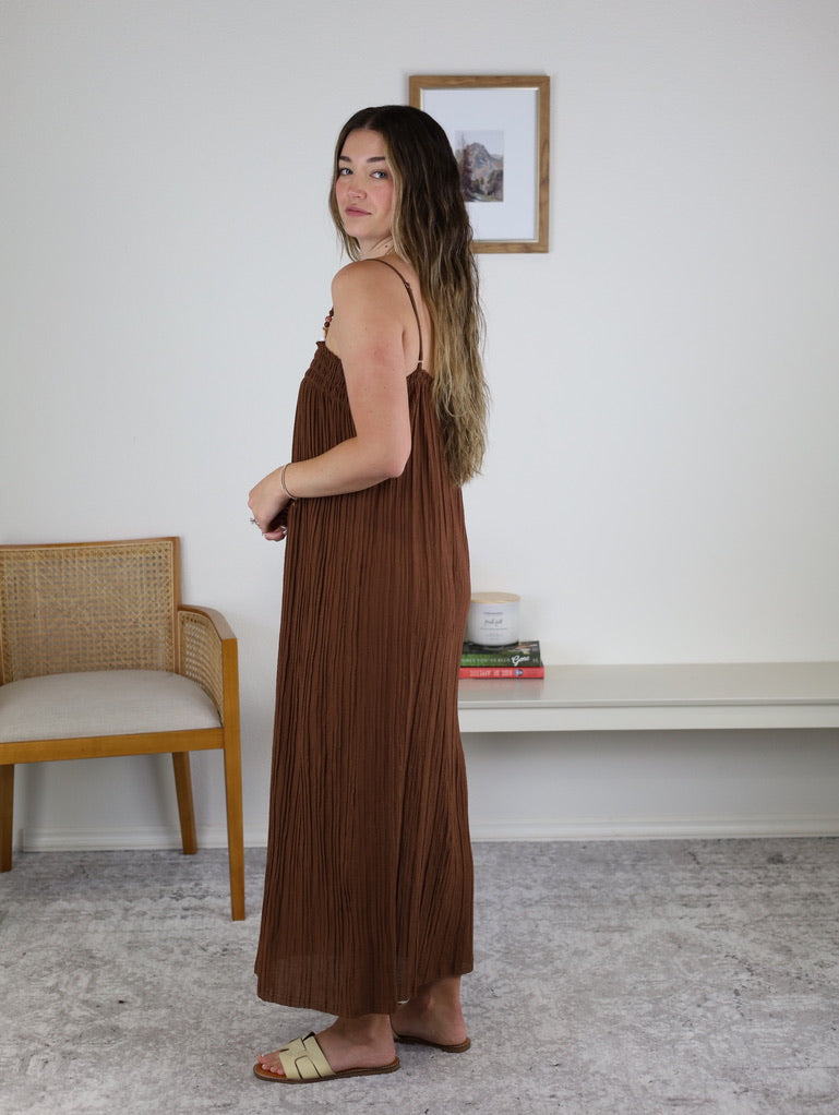 Rasha Smocked Maxi Dress with Beaded Straps