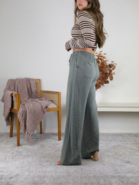 Stevie Linen Blend Wide Leg Pant - Spruce