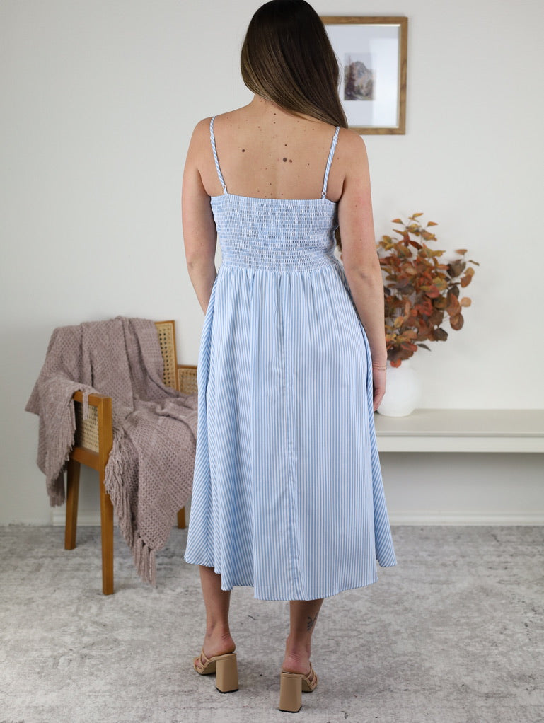 Anderson Striped Midi Dress -Blue