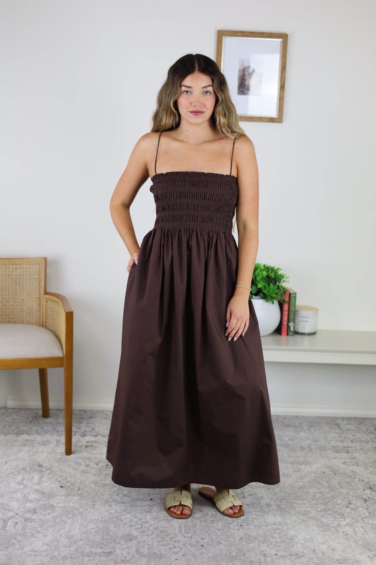 Cornelia Poplin Midi Dress Chocolate Cherry / S