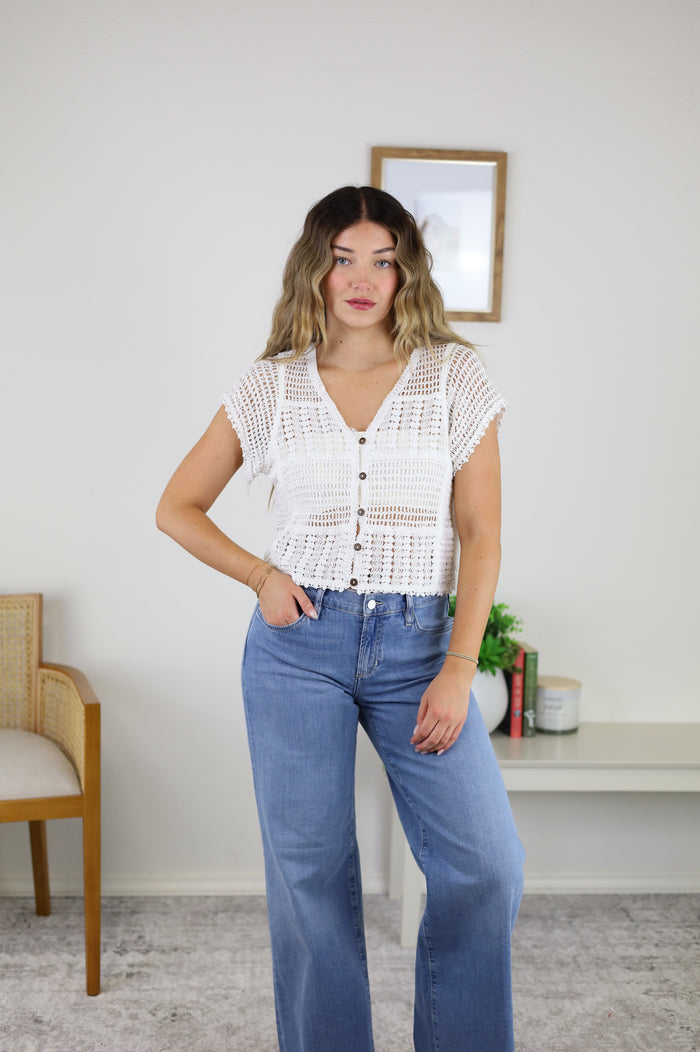 Sandra Cotton Crochet Short Sleeve Cardigan
