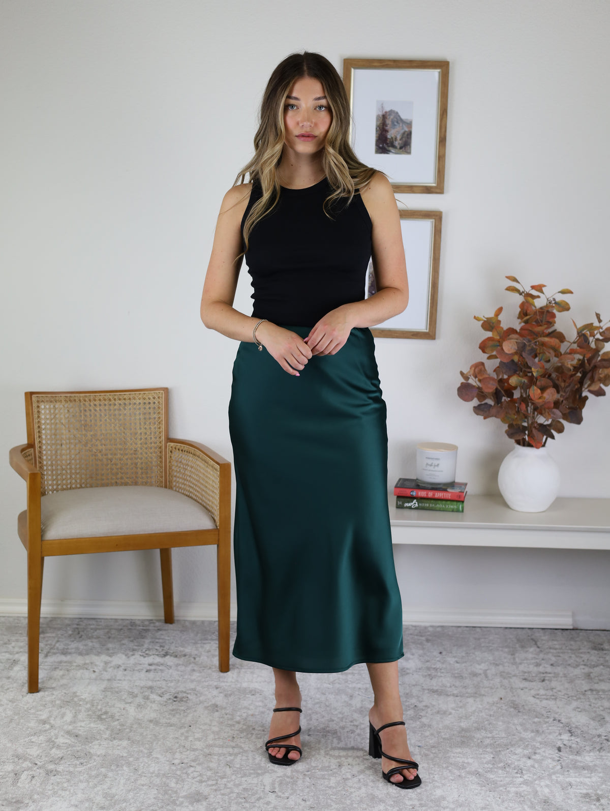 Rose Satin Maxi Skirt