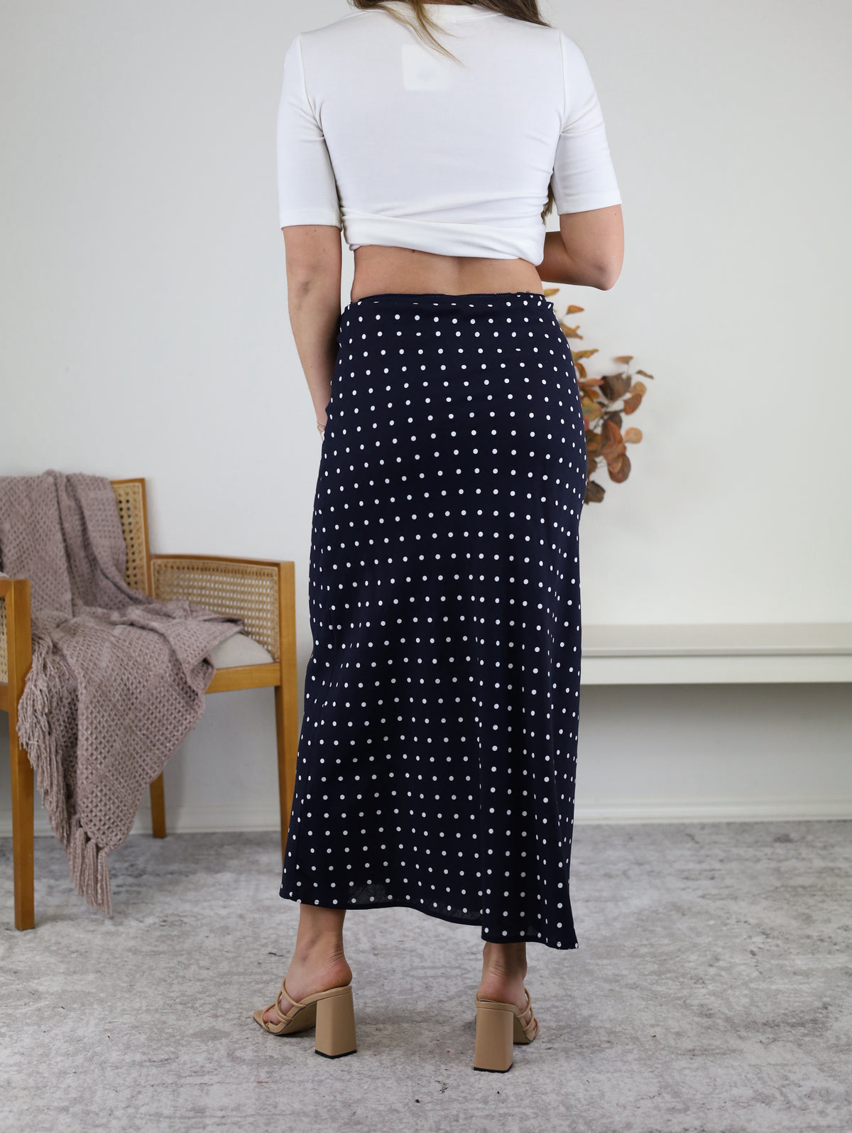 Millie Polka Dot Midi Skirt - Navy