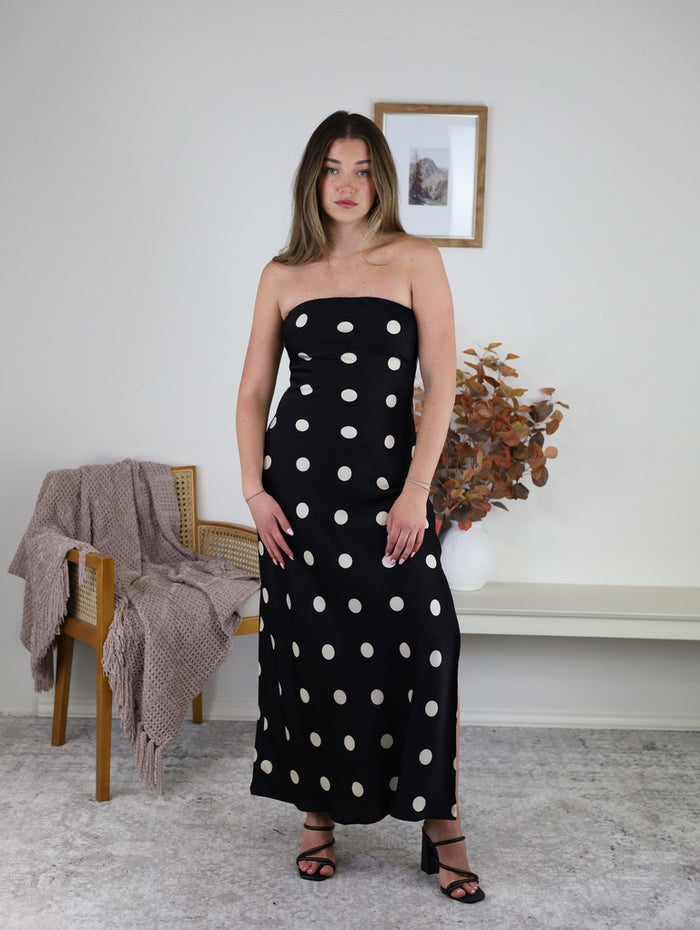 Rudi Polka Dot Strapless Maxi Dress