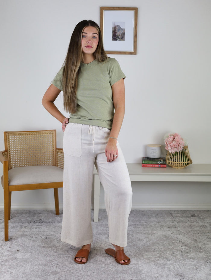 Tommy Cropped Linen Blend Pant - Natural