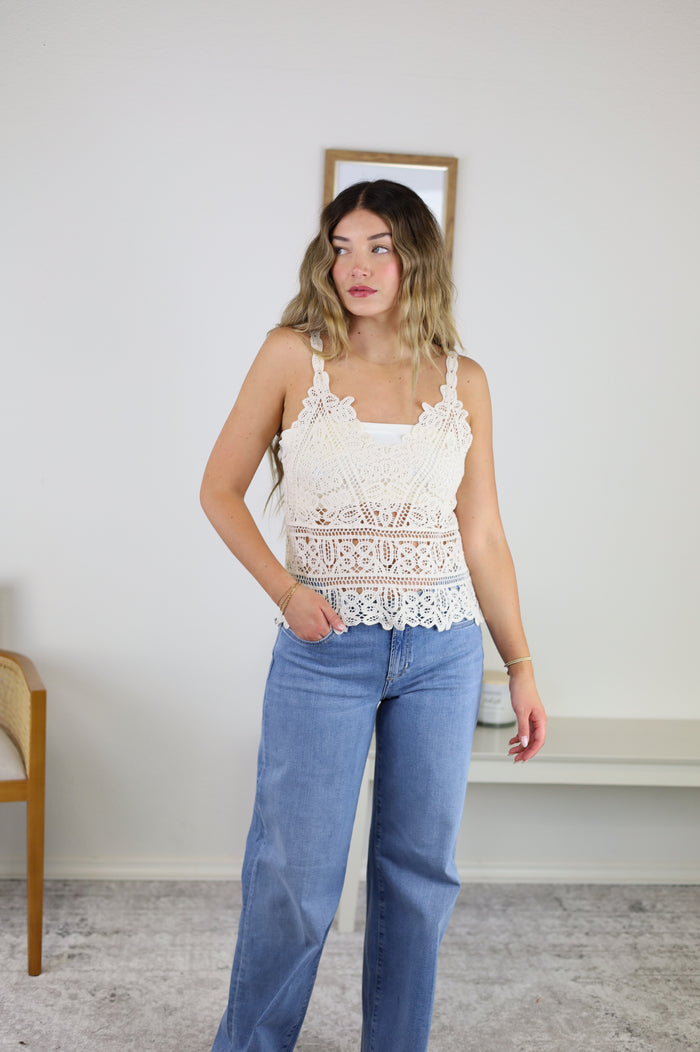 Teresa Boho Lace Crochet Halter Top