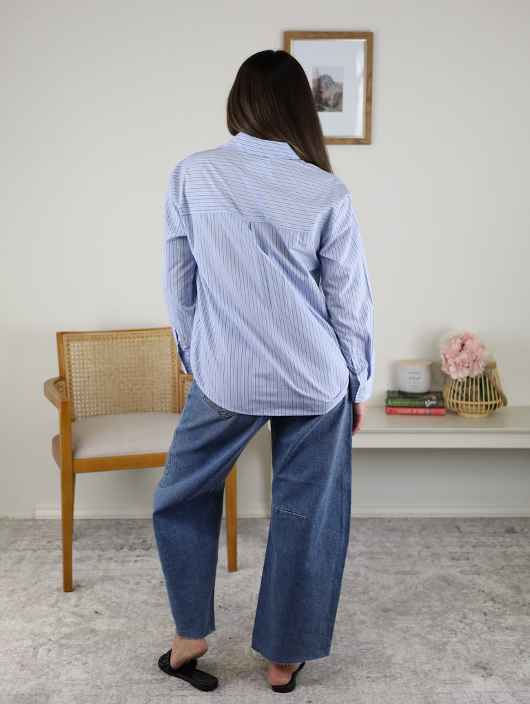 Teddi Pin Stripe Boxy Fit Shirt