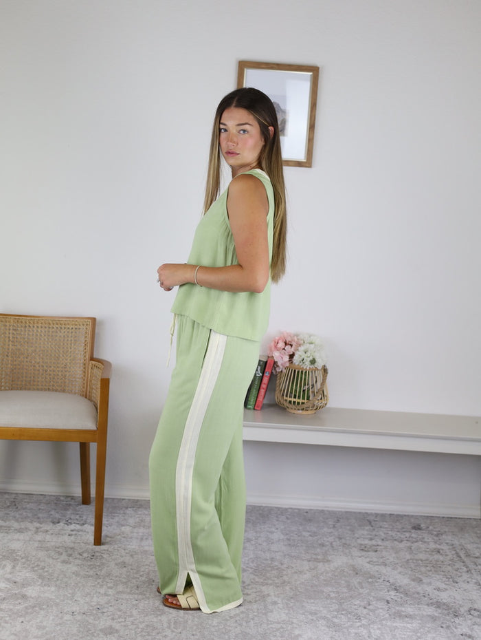 Austin Linen Blend Pant - Matcha - Final Sale