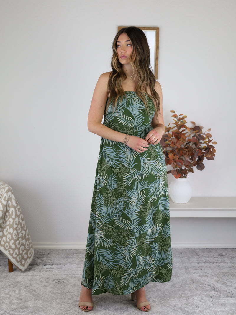 Callista Strapless Tropical Maxi Dress