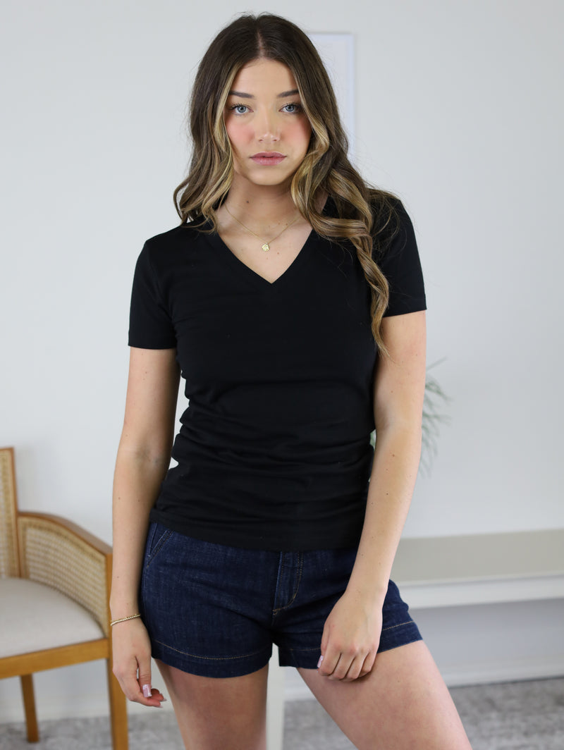 The Basic Cotton V-Neck Tee-Black