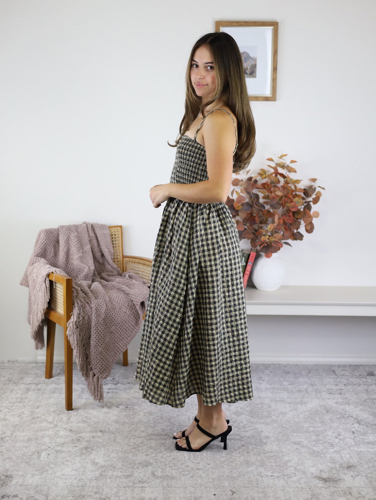 Sky Checker Midi Dress