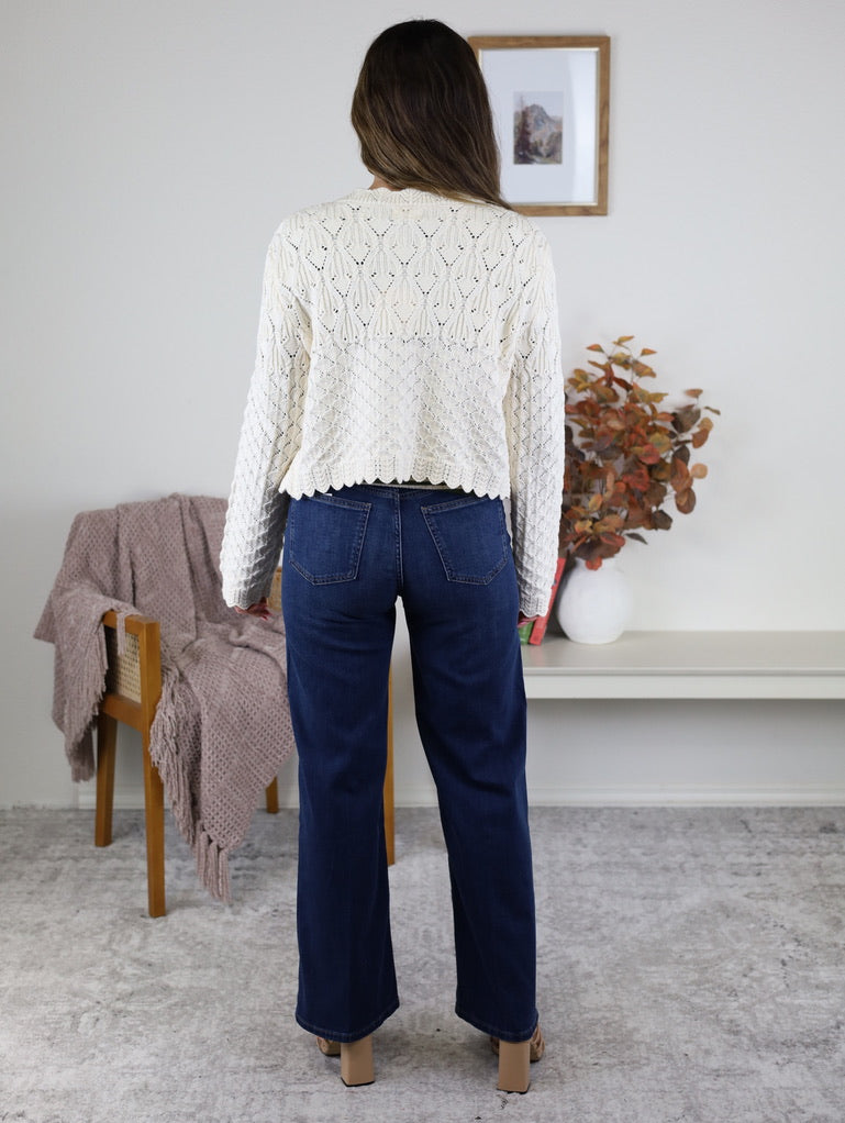 Inez Pointelle Knit Cardigan