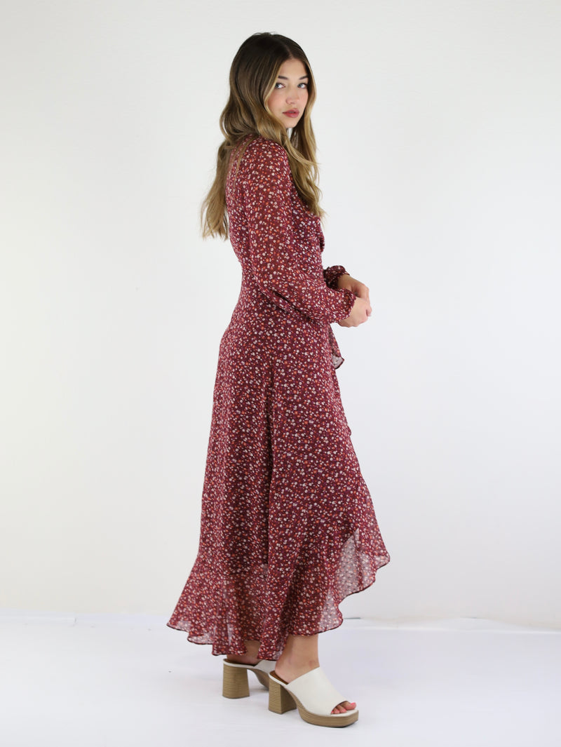 Burgundy Fields Wrap Maxi Dress