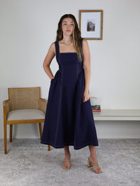 Bethany Linen Contrast Stitch Midi Dress