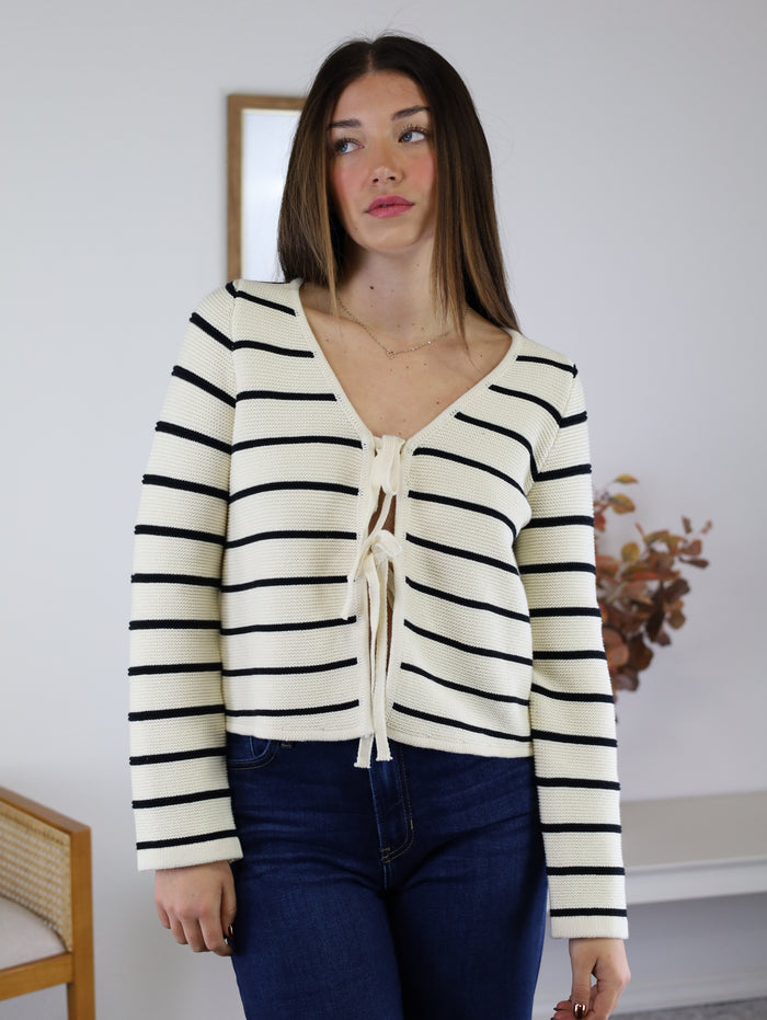 Charlotte Striped Tied Front Cardigan