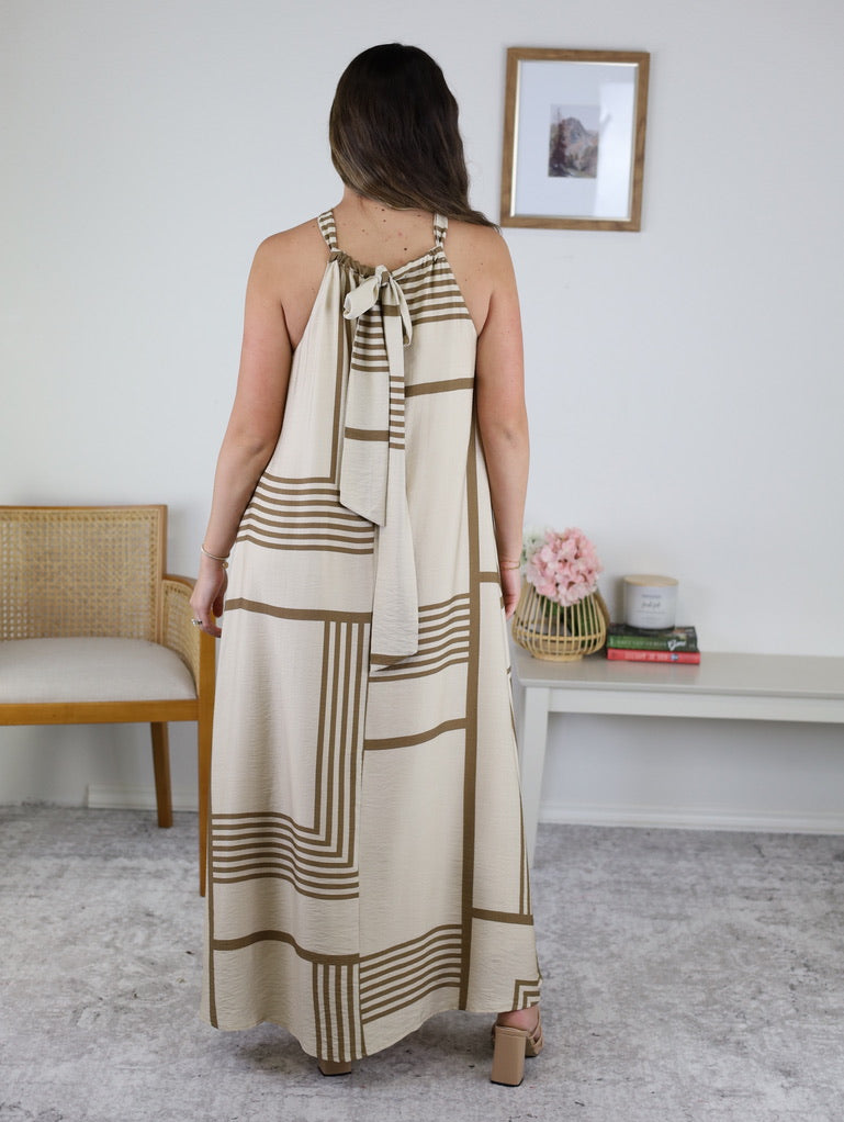Leia Geo Print Halter Maxi Dress