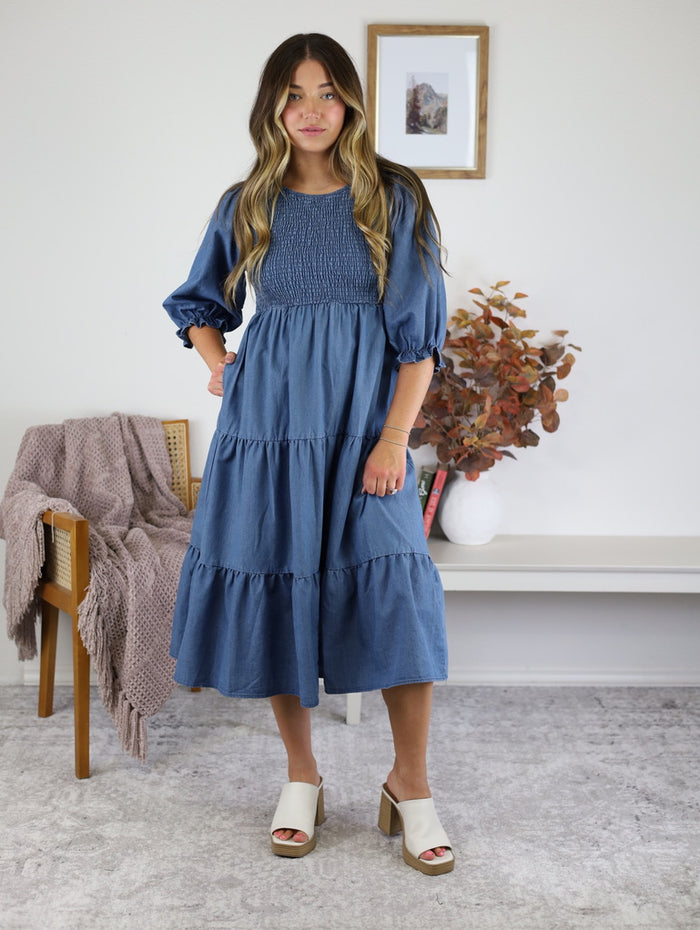 Clara Washed Denim Midi Dress