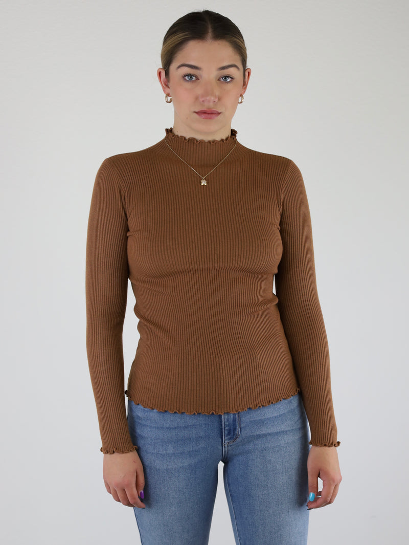Marcey Mock Neck L/S Sweater-Caramel