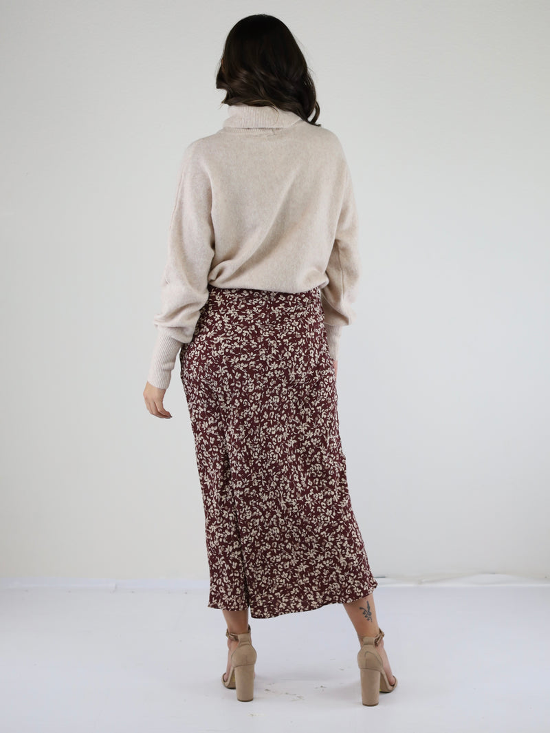 The Fibi Midi Floral Skirt-Merlot