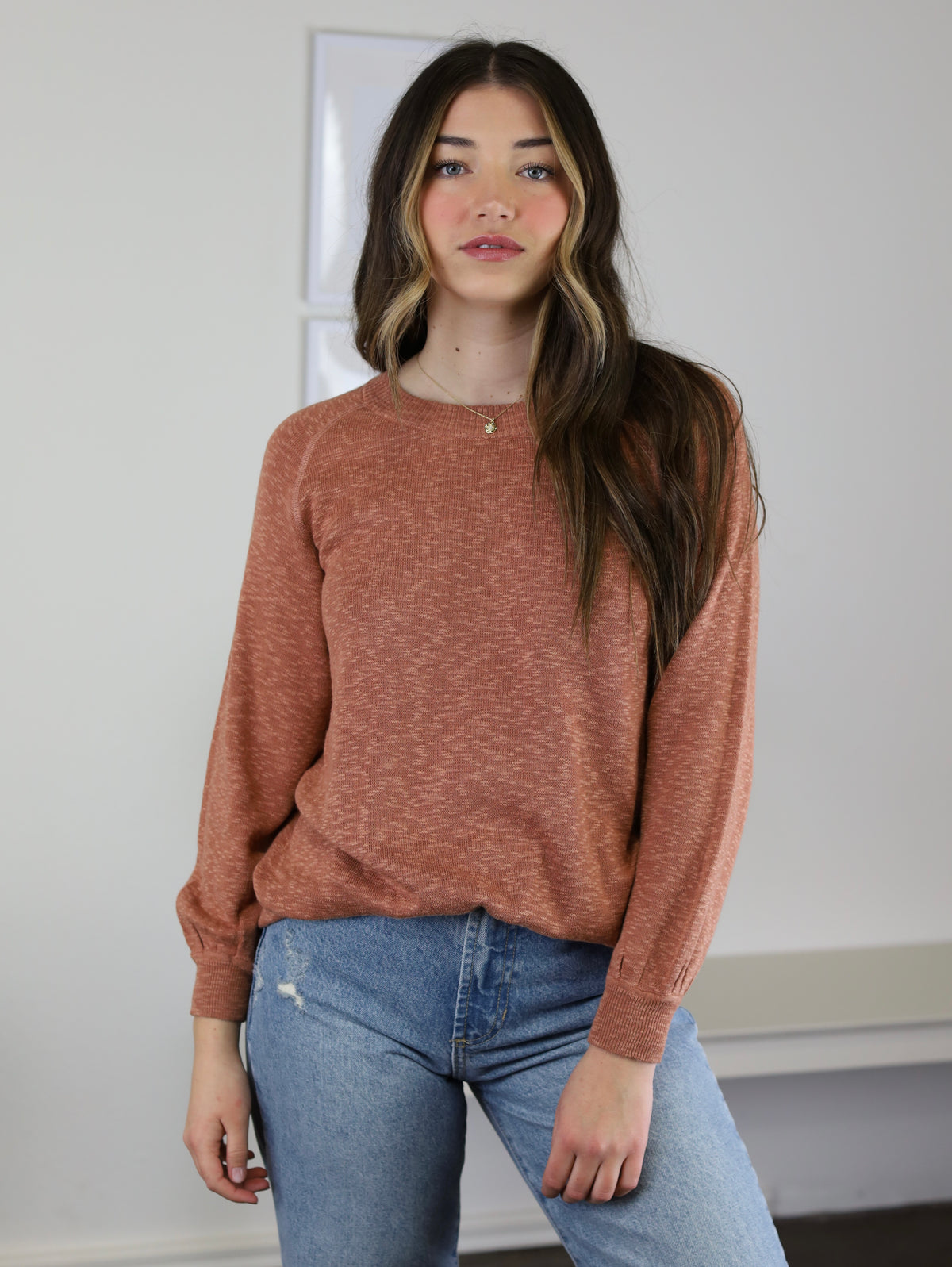 The Bailey 3/4 Sleeve Sweater-Terracotta