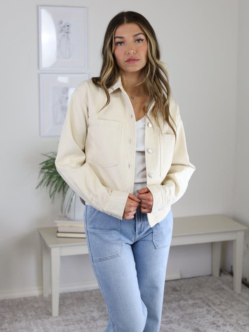 Zara Cropped Denim Jacket - Sand