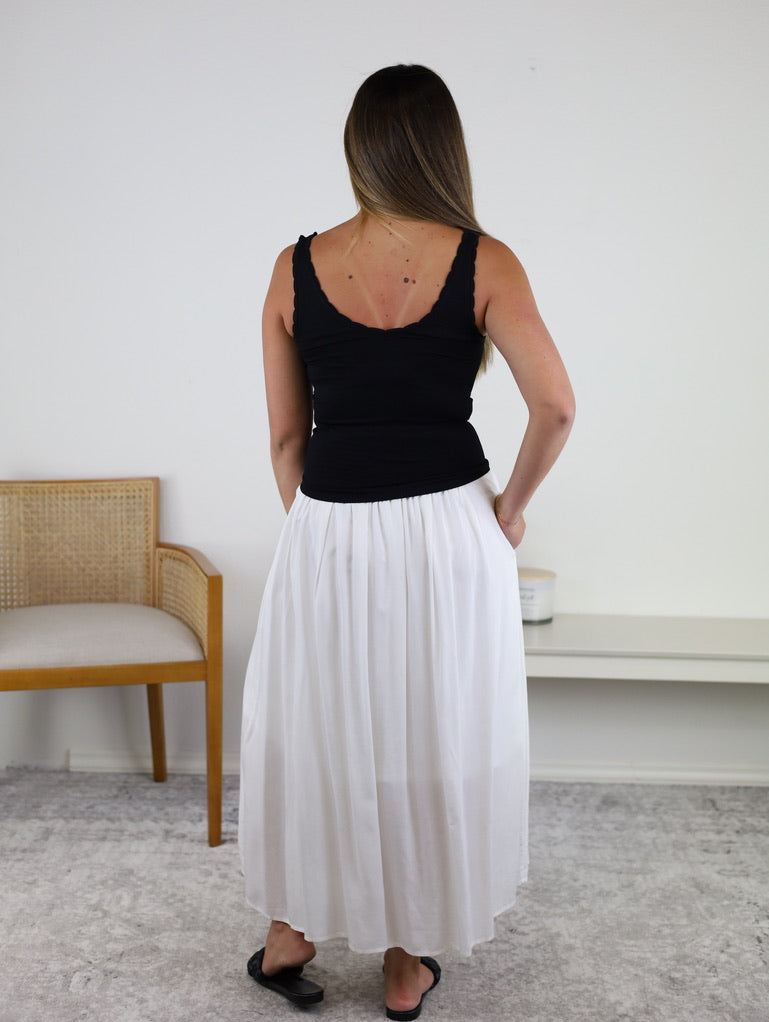 Marty Smocked Waist Midi Skirt - White