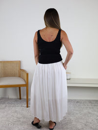 Marty Smocked Waist Midi Skirt - White