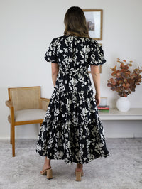 Moss Floral Print Puff Sleeve Midi Dress