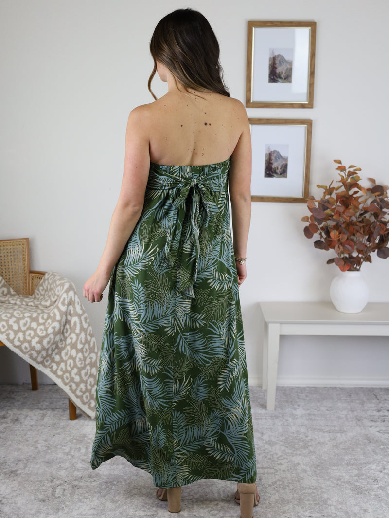 Callista Strapless Tropical Maxi Dress