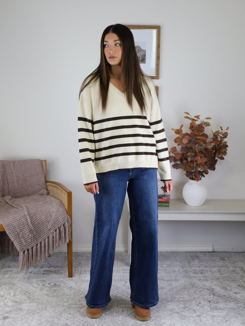 Rossi Stripe V Neck Sweater