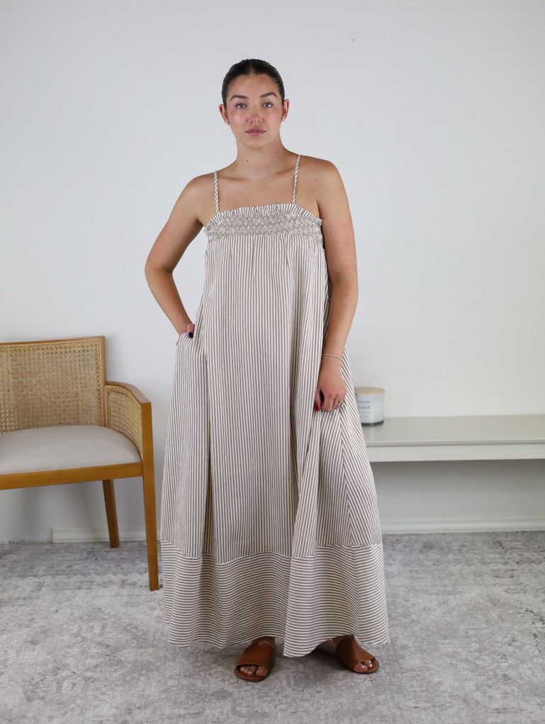 Endsley Embroidered Smocked Striped Maxi Dress