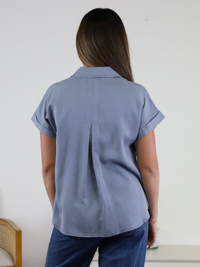 Adriana Button Up Blouse - Blue