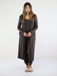 Just Chilin Jumpsuit and Cardigan Set-Brown