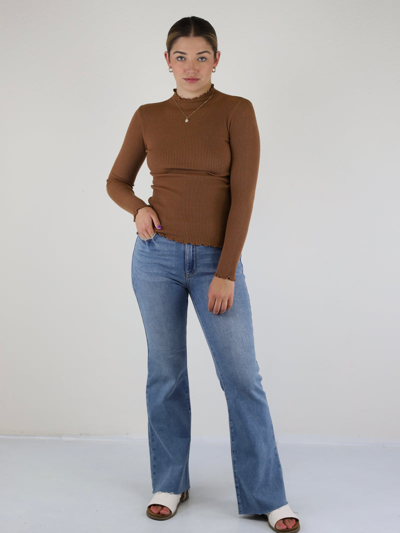 Marcey Mock Neck L/S Sweater-Caramel