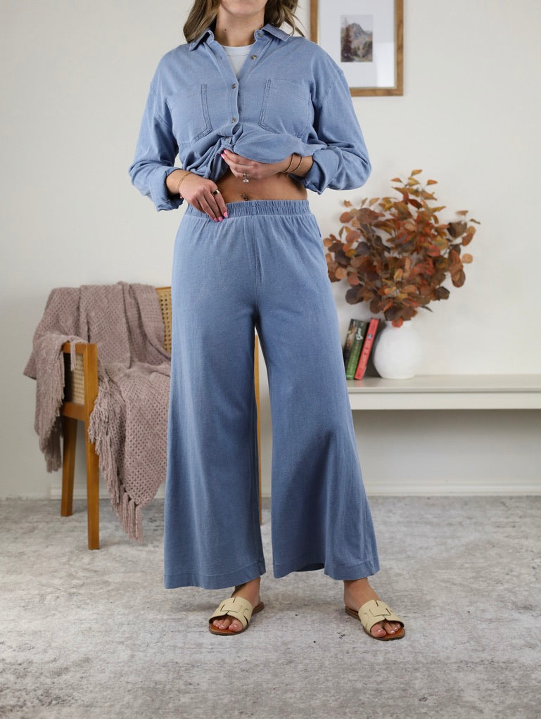 Reese Jersey Denim Button Up