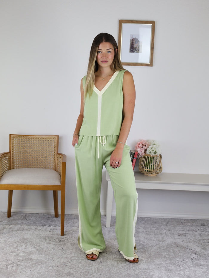 Austin Linen Blend Pant - Matcha - Final Sale