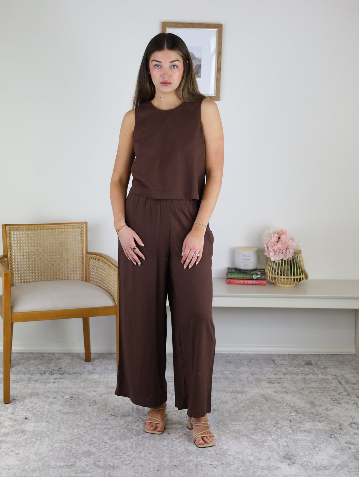Scout Linen Pant Chocolate Cherry - Damaged - Final Sale