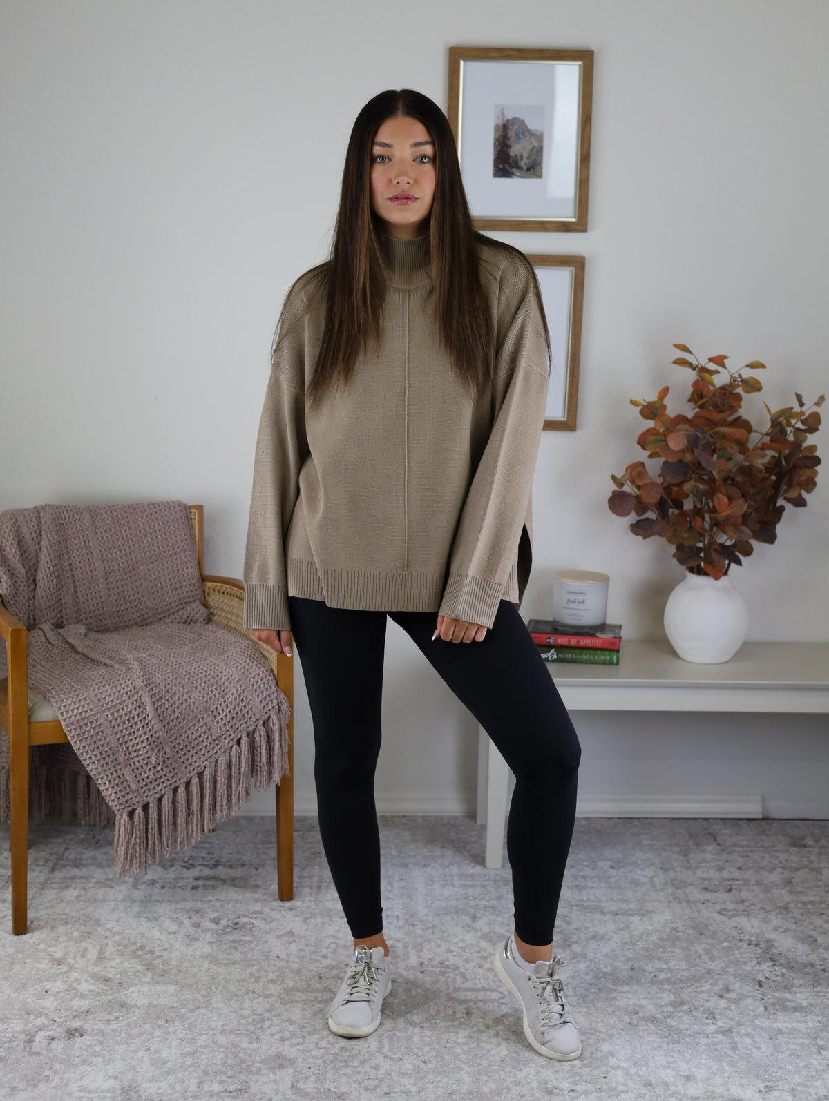 Molly Front Seam Mock Neck Sweater - Mocha