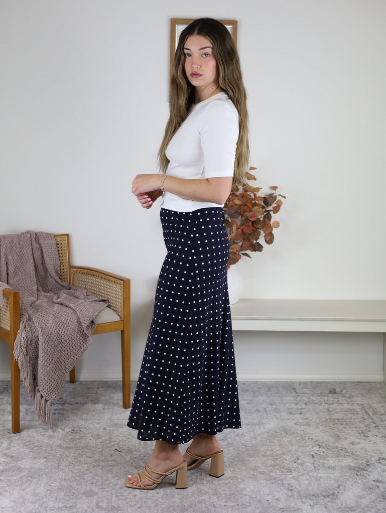Millie Polka Dot Midi Skirt - Navy