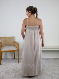 Endsley Embroidered Smocked Striped Maxi Dress