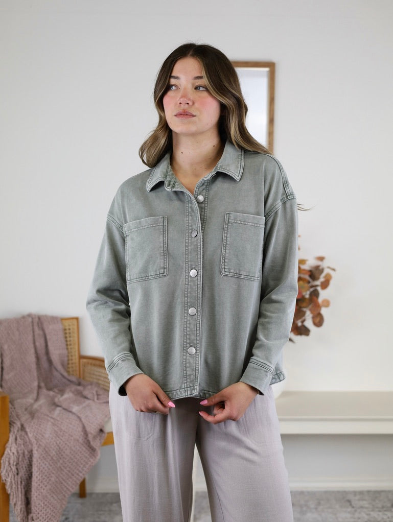 Wendy Garment Dyed Knit Denim Shacket