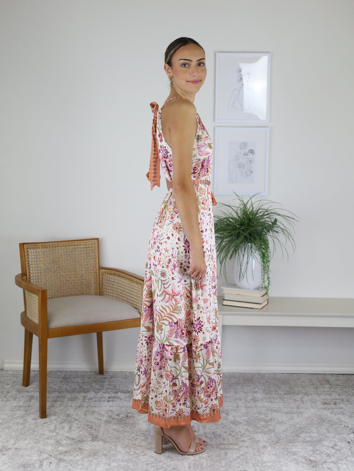 Tuscan Border Print Maxi Dress